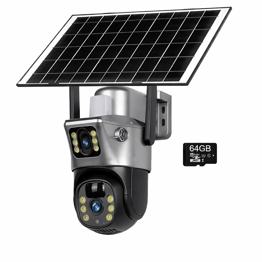 Keep your home safe with Tavvitaimp18 dual lens 8MP solar outdoor security camera, featuring WiFi & 4G.