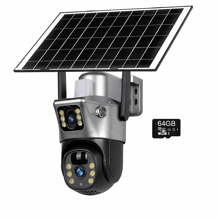 Keep your home safe with Tavvitaimp18 dual lens 8MP solar outdoor security camera, featuring WiFi & 4G.