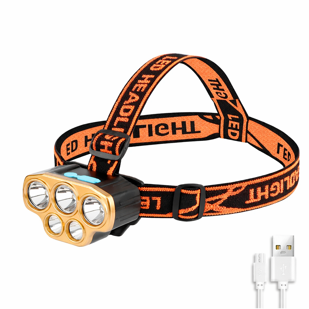 Durable unisex rechargeable LED headlamp for all outdoor activities. Bright, hands-free light for camping, hiking, fishing.