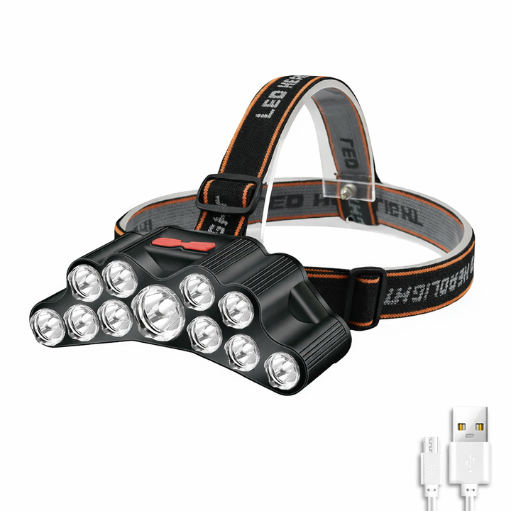 Reliable rechargeable LED headlamp ensures bright, hands-free light for outdoor camping, hiking, and emergency preparedness.