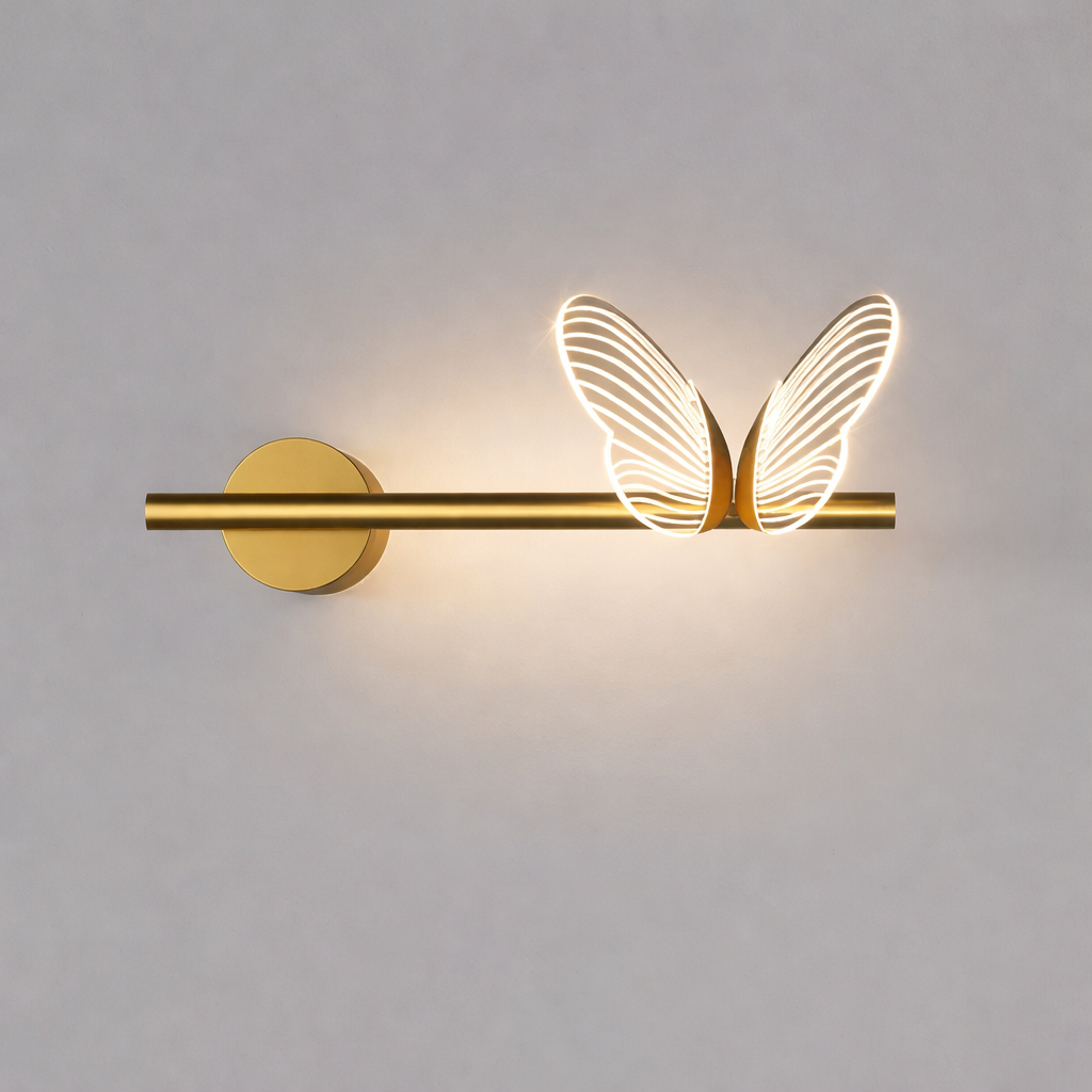 Elegant butterfly LED wall lamp, warm white night light for modern home decor, perfect for living room or bedroom.