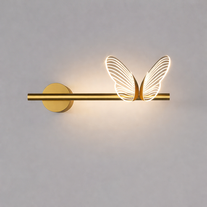Elegant butterfly LED wall lamp, warm white night light for modern home decor, perfect for living room or bedroom.