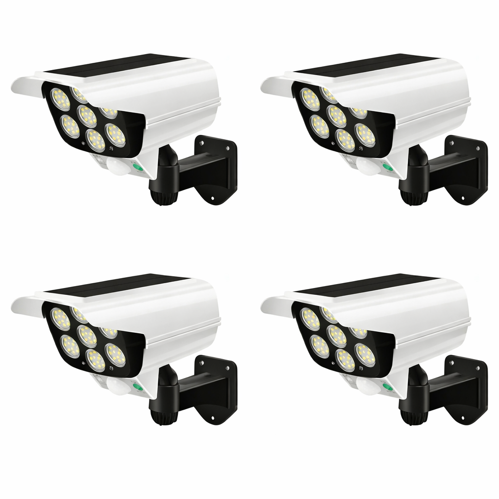 Solar-powered outdoor security light with motion sensor for bright LED illumination of pathways.