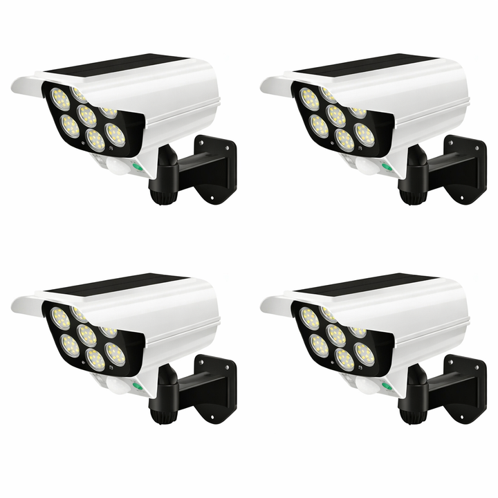 Solar-powered outdoor security light with motion sensor for bright LED illumination of pathways.