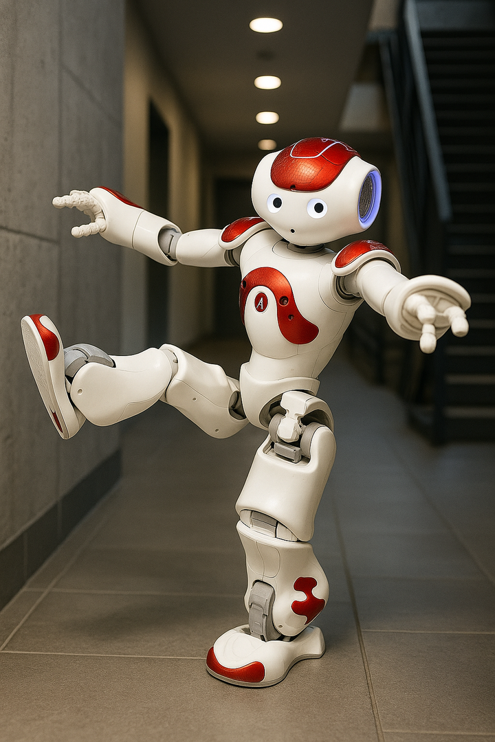Close-up of AI companion robot's futuristic design elements. Smart home multi-language intelligent assistant device.