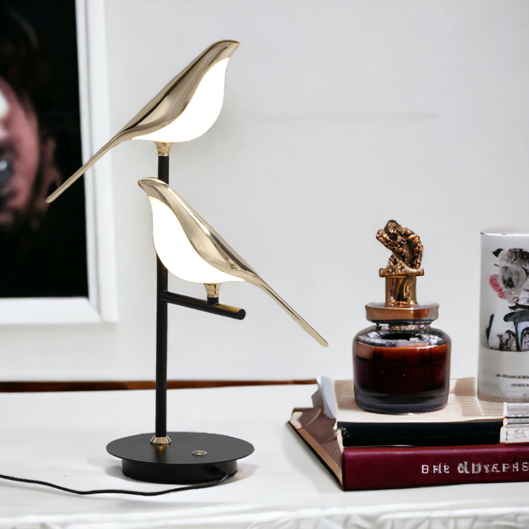 Gold bird LED wall lamp, a stylish avian light fixture. Enhance your modern bedroom or living room decor.