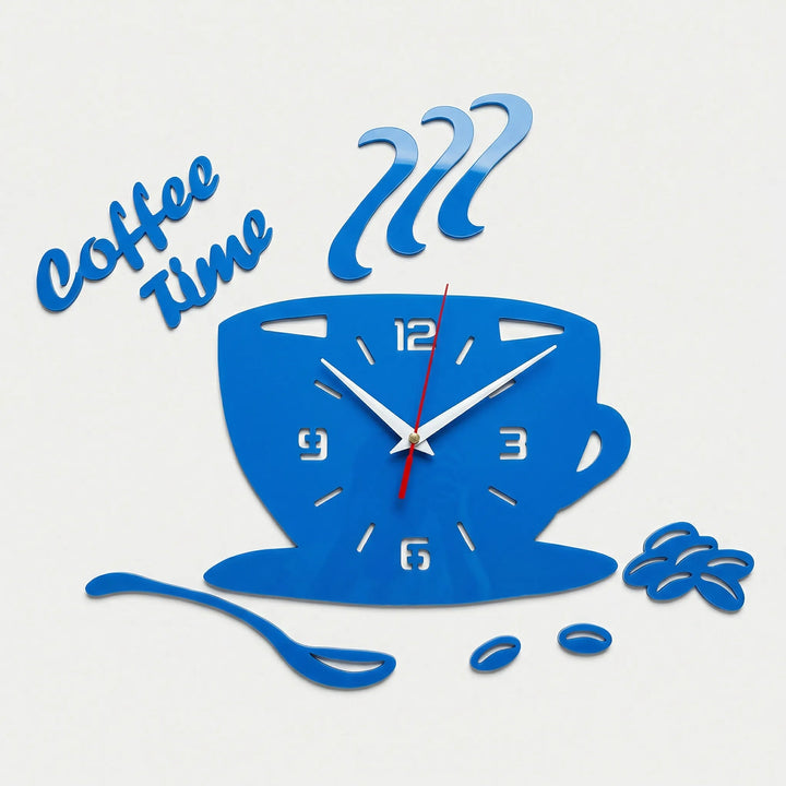 Unique mirrored coffee cup wall clock. Stylish cafe decor piece for modern kitchens or coffee bars.