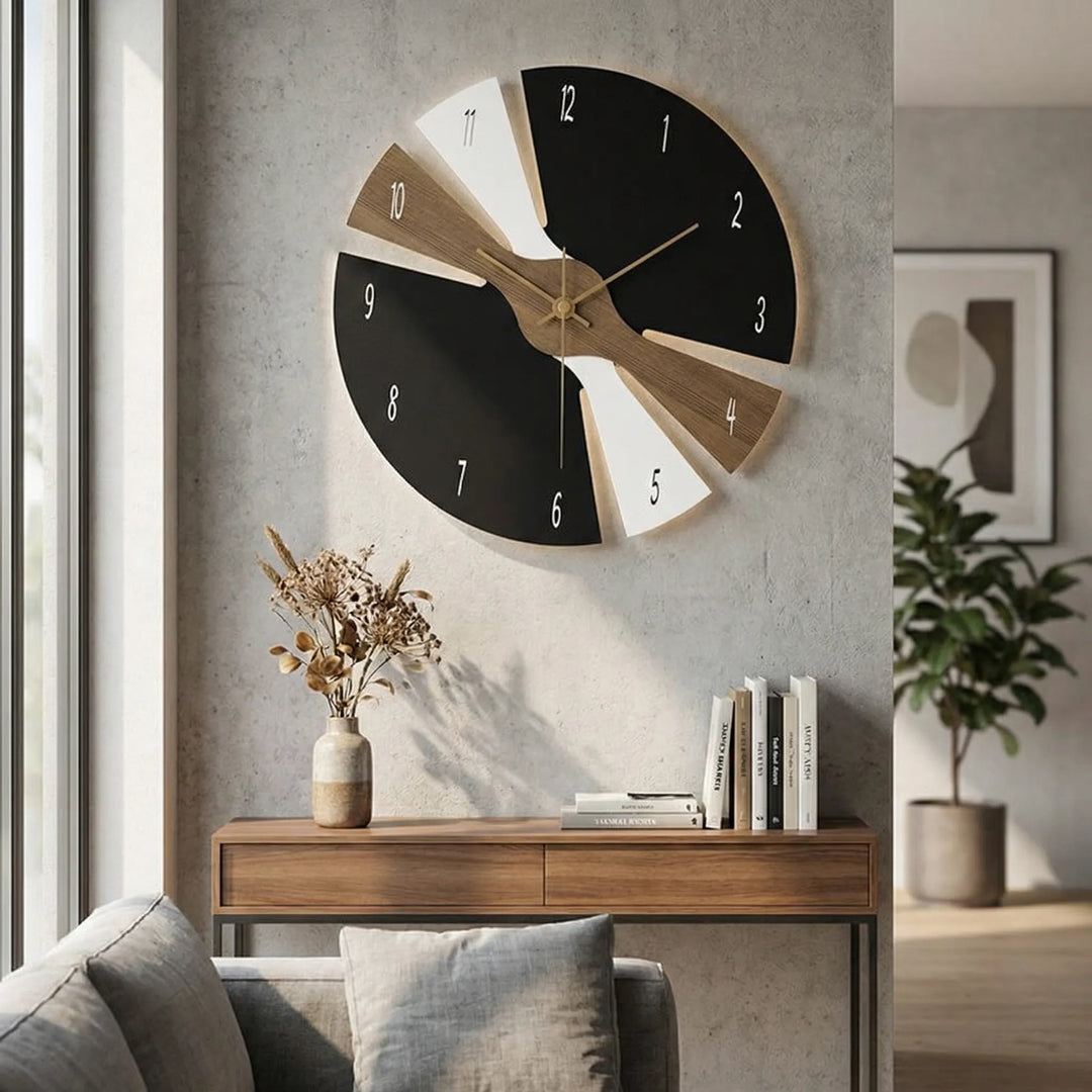 Modern silent wall clock, sleek round design in black for contemporary home decor, minimalist style.