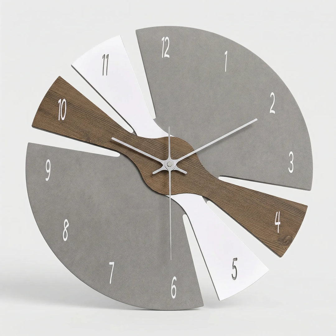 Elegant silent wall clock, a modern round timepiece enhancing home decor with its unique geometric style.