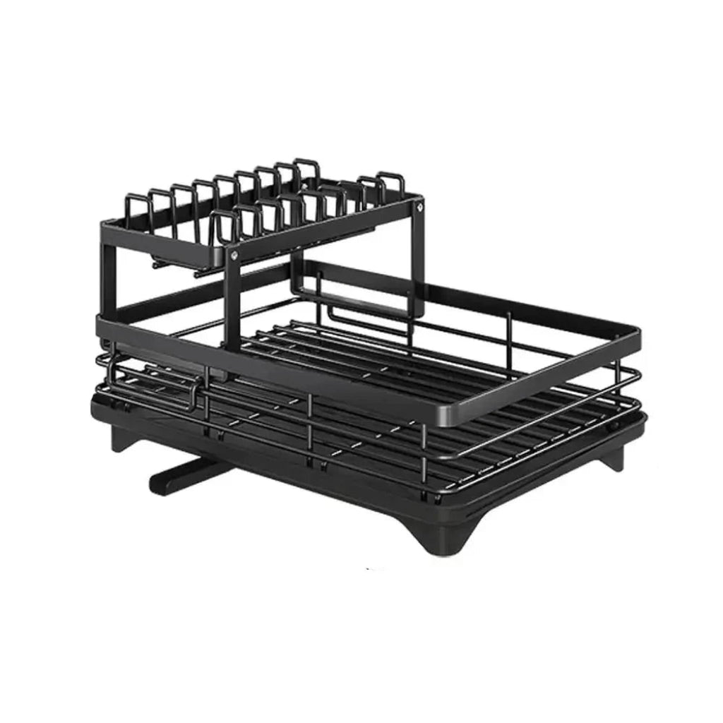 Modern stainless steel foldable dish rack for kitchen storage, quick drying solution, keeps countertops organized.