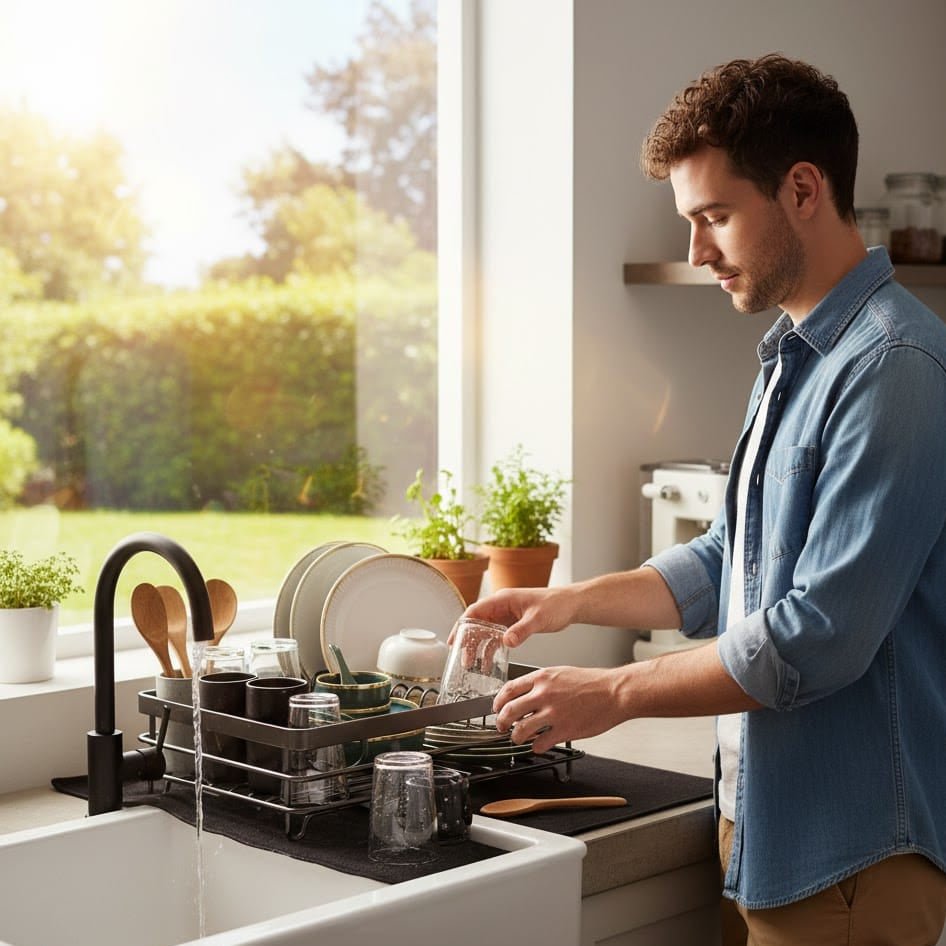 Maximise kitchen space with this sleek foldable stainless steel dish rack, perfect for small apartments & modern homes.