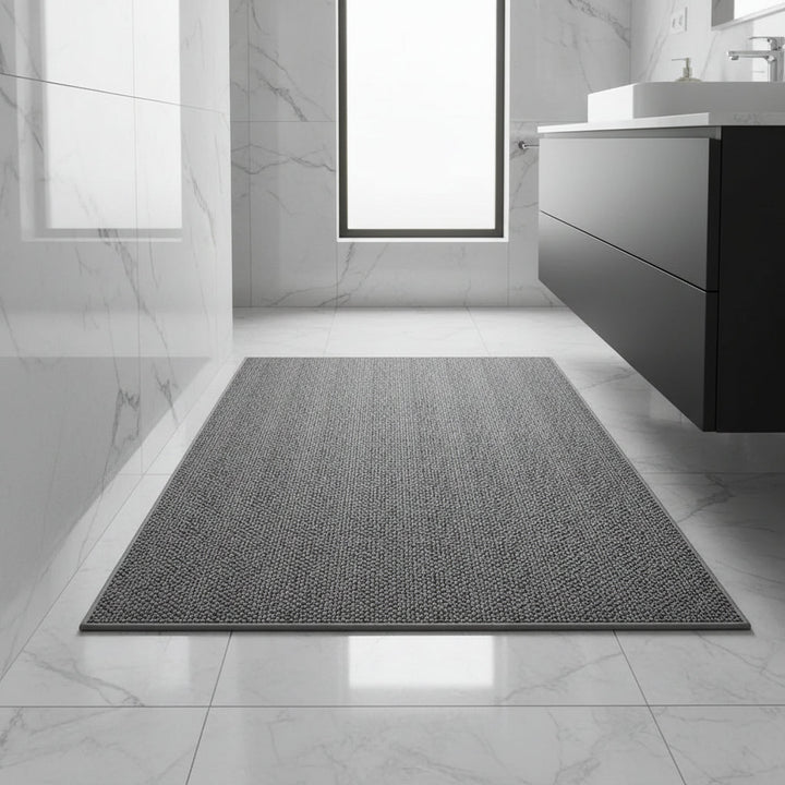 Stylish absorbent doormat for clean floors, featuring dirt trapping and moisture absorbing capabilities for home entryways.
