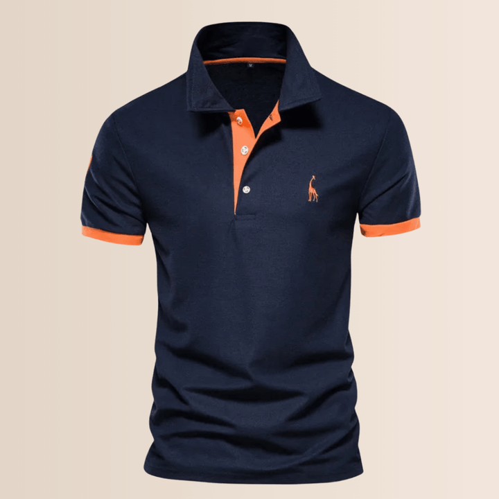 Loose fit men's short sleeve polo with a stylish stand collar & v-neck, great for spring/summer fashion.