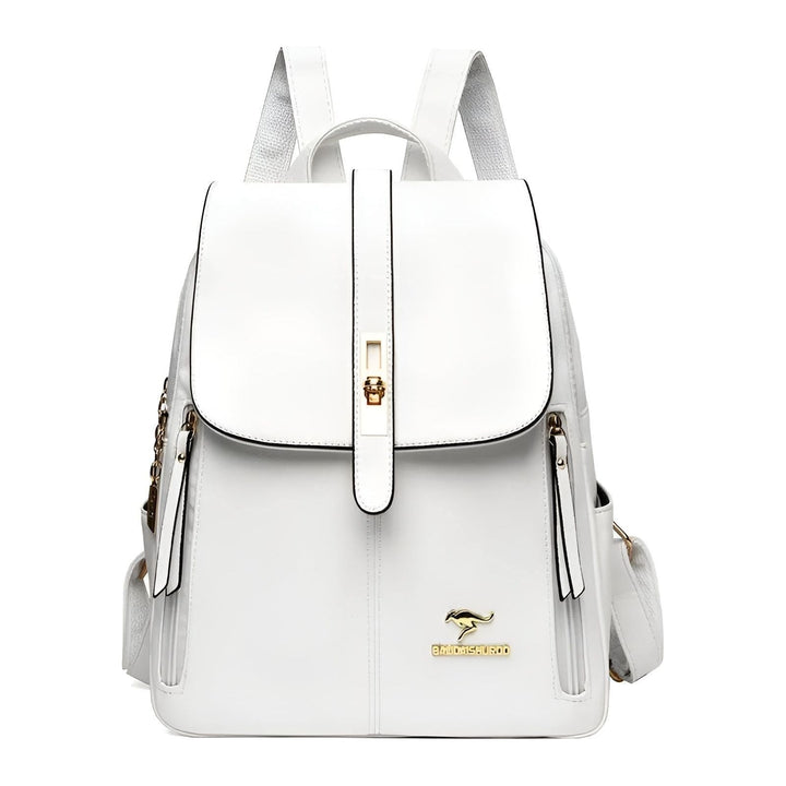 Premium women's multi-compartment PU leather backpack, stylish for office, travel, and everyday luxury.