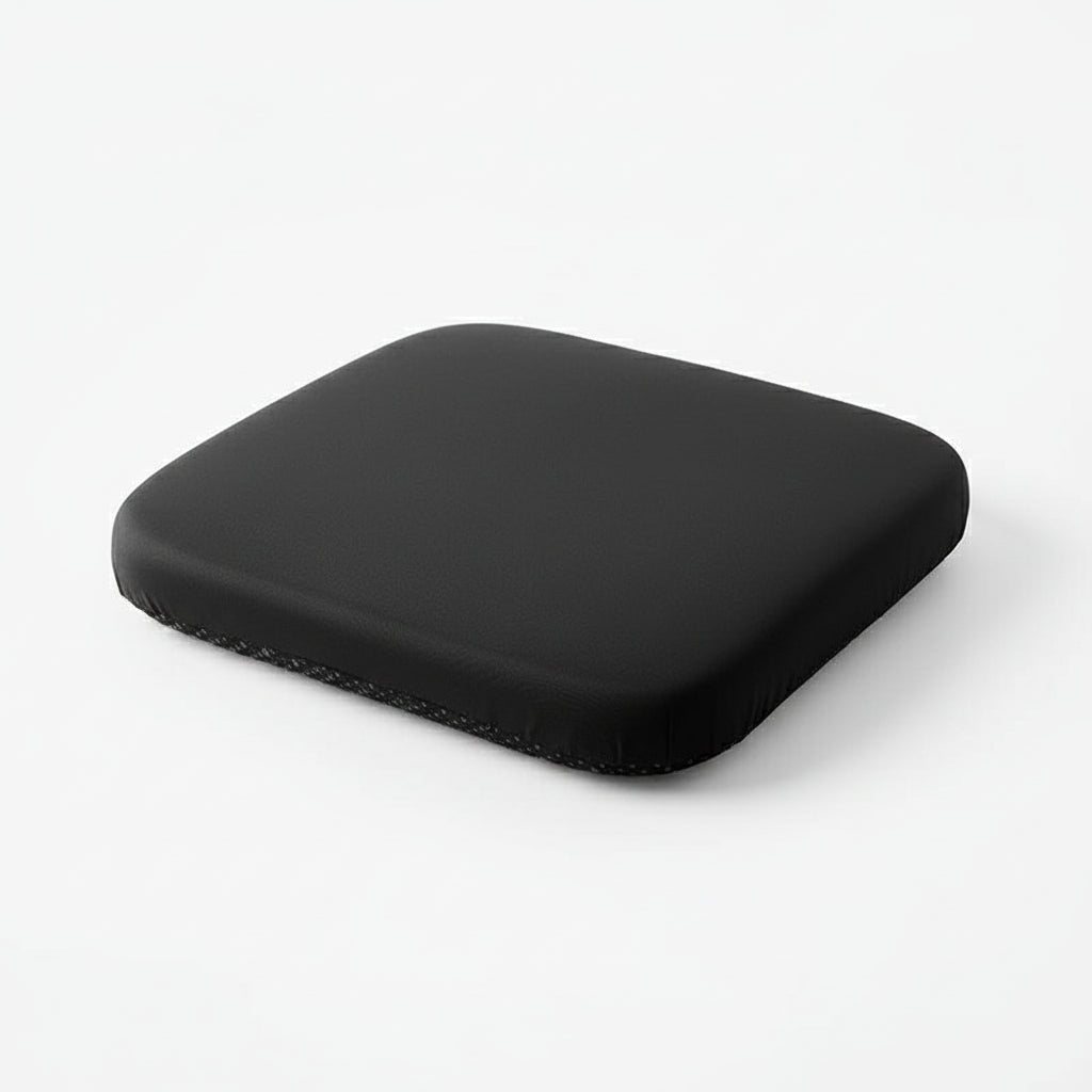 Posture correcting memory foam seat cushion, ergonomic for healthy back alignment & improved office sitting comfort.