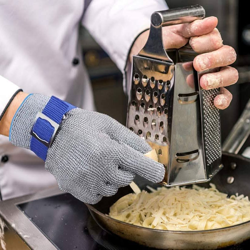 Heavy-duty anti-cut stainless steel work gloves, ideal for industrial safety and robust hand protection.