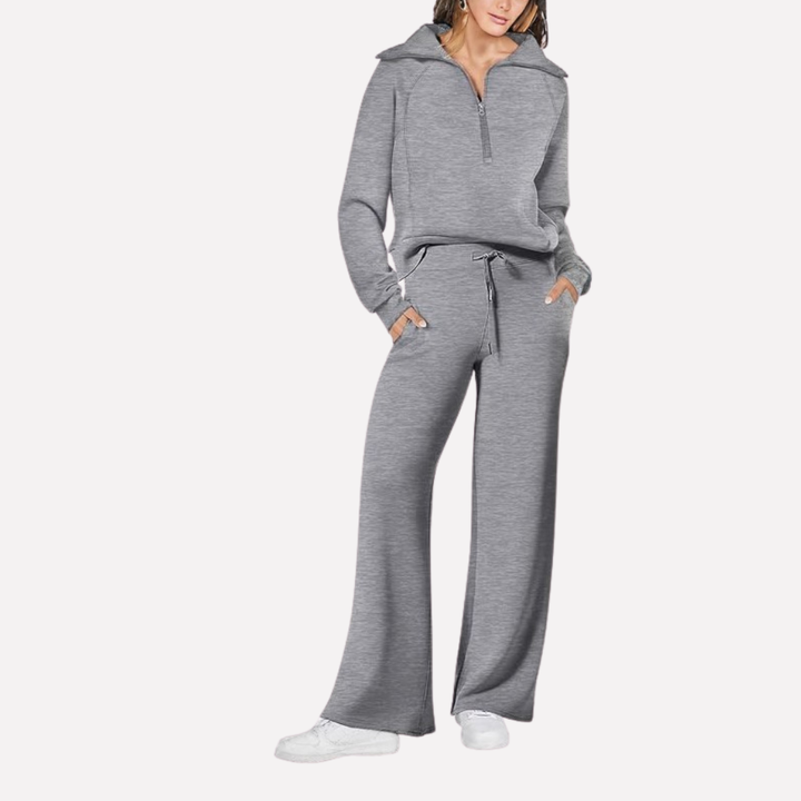 Chic women's wide-leg pants and matching top set. A versatile 2-piece for vacation, travel, or casual elegance.