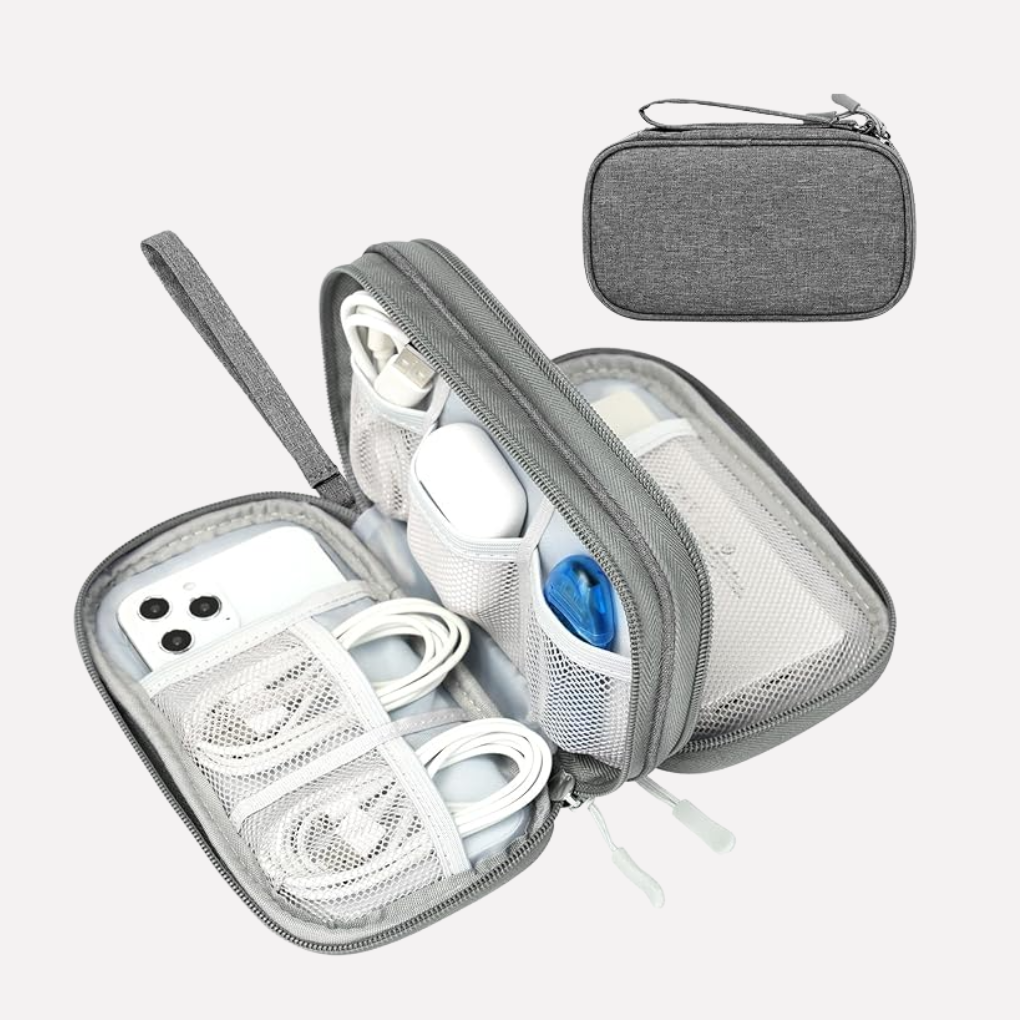 Durable tech pouch for gadget organization and travel convenience.