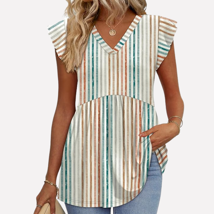 Chic & comfortable women's relaxed fit blouse with short sleeves. Great for everyday elegance & easy wear.