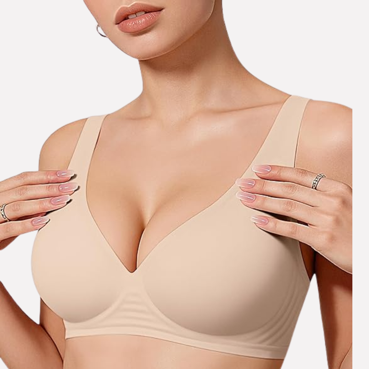 Comfort Wireless Deep V Bra. Women's plunge bralette with adjustable straps, perfect for seamless everyday wear.