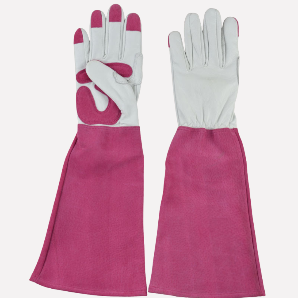 Long protective gardening gloves for unisex use. Extended protection for planting, pruning, and all yard work tasks.