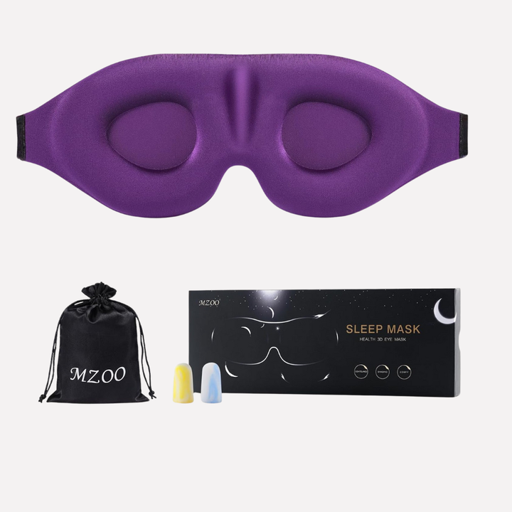 Ergonomic 3D contoured sleep mask with soft memory foam & adjustable strap for ultimate comfort & deep rest.