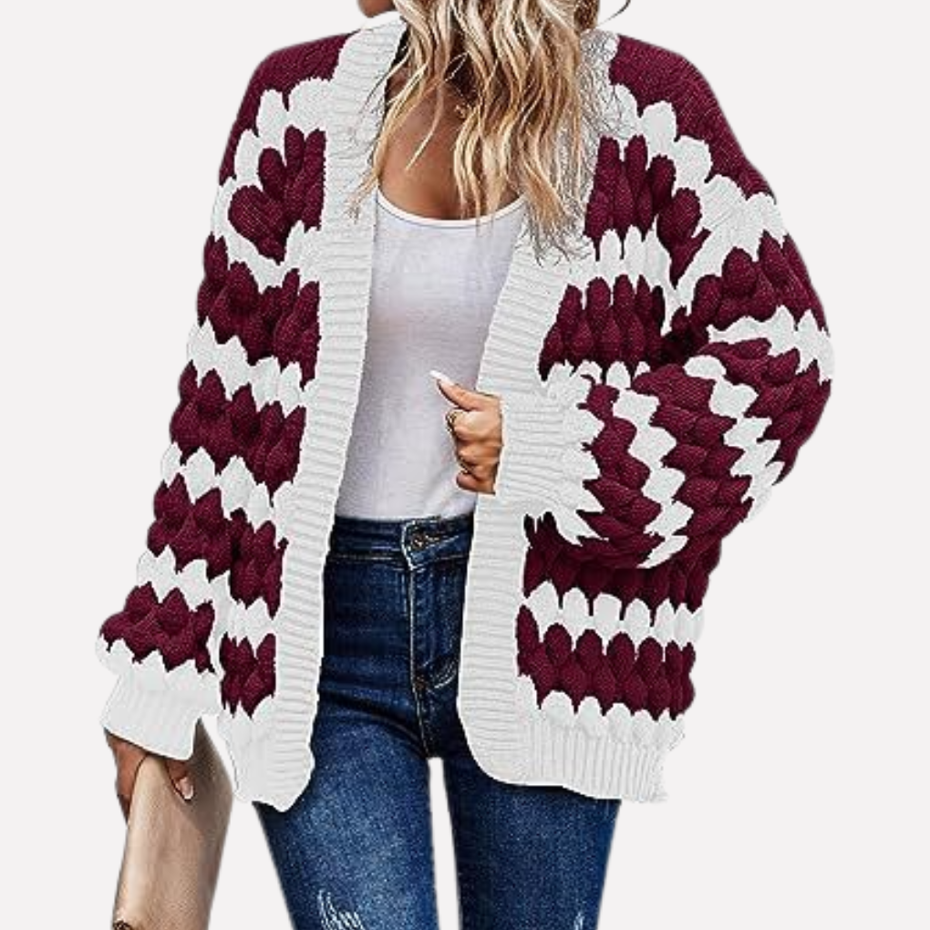 Cozy women's open-front cardigan, perfect for comfortable long-sleeve layering, fall fashion, or everyday style.