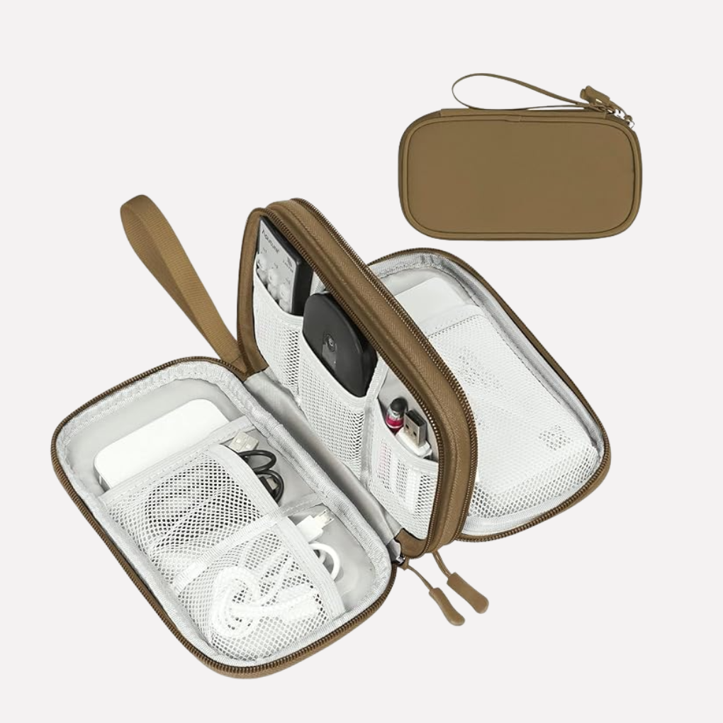 Travel accessories pouch, a versatile gadget holder for digital items.