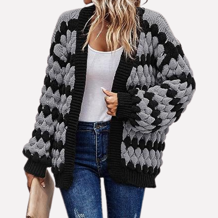 Women's comfortable open-front long-sleeve cardigan, a chic and versatile layering piece for casual & everyday wear.