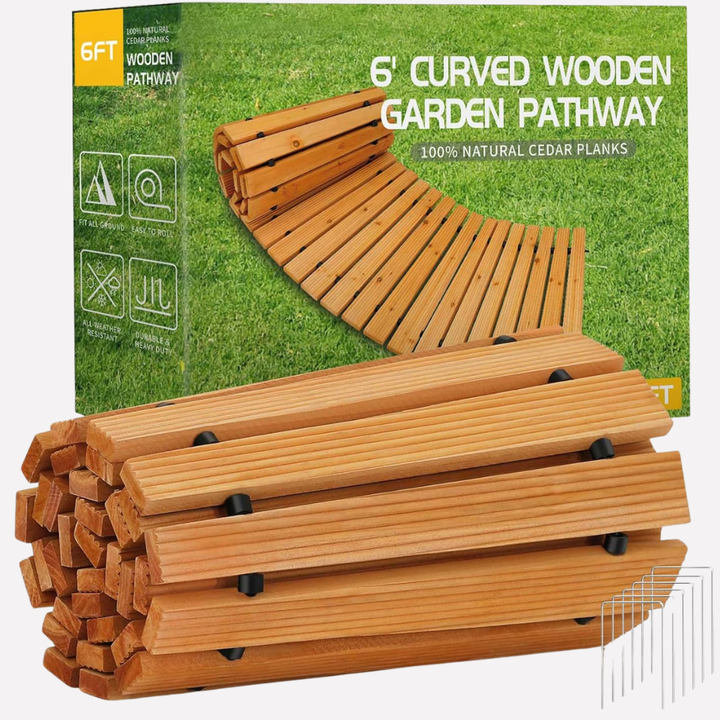 Durable cedar garden pathway, a flexible ground cover for lawns and outdoor areas.