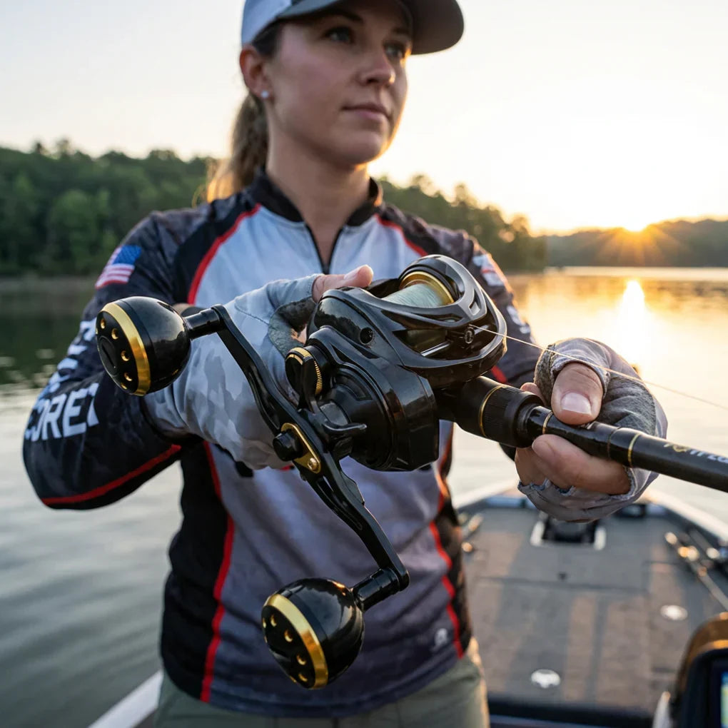High-performance low profile baitcasting reel. Essential fishing tackle for fresh and saltwater fishing.