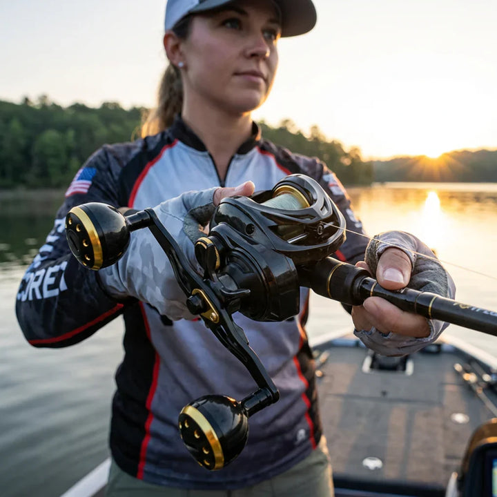 High-performance low profile baitcasting reel. Essential fishing tackle for fresh and saltwater fishing.