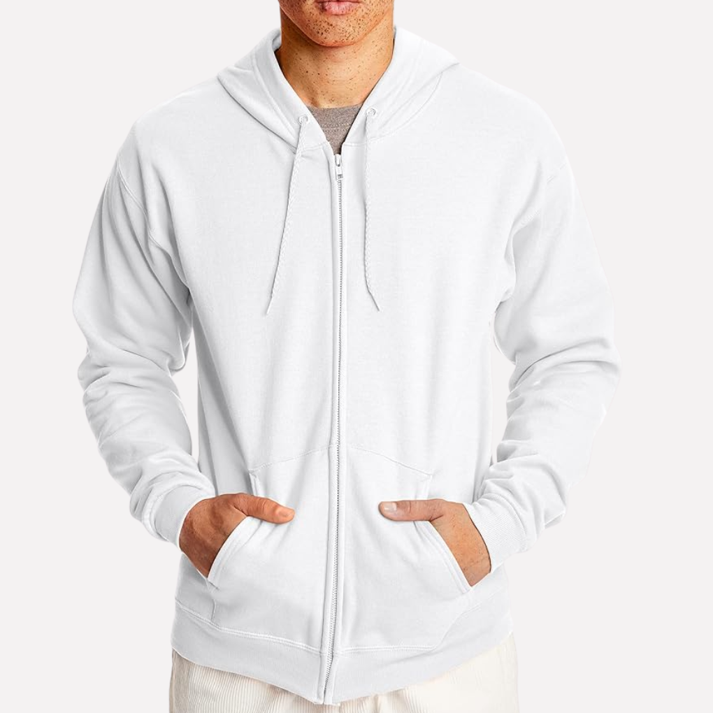 Men's essential full-zip hoodie for everyday comfort, great for versatile layering & casual style.