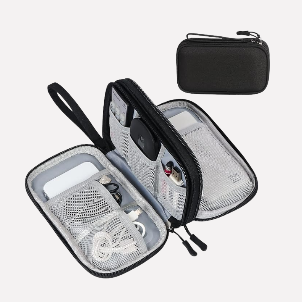 Unisex travel tech organizer pouch for cables, chargers, and small gadgets.