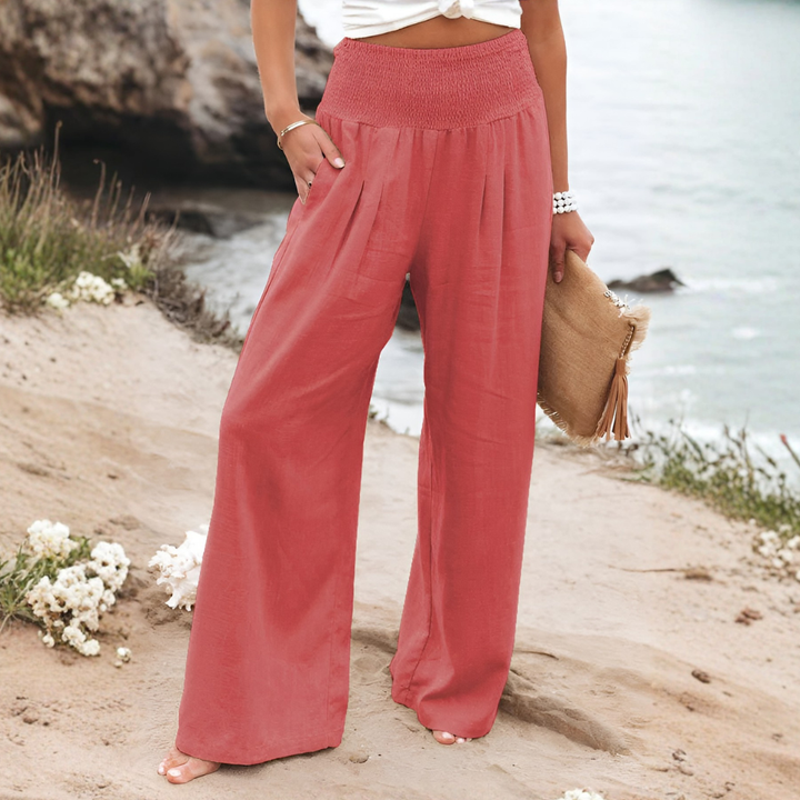 High-waisted wide-leg palazzo pants for women, flowy design perfect for stylish summer comfort.