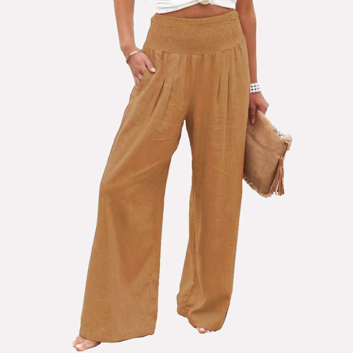 Women's high-waist flowy palazzo pants. Wide-leg, breezy & comfy for summer casual outfits.