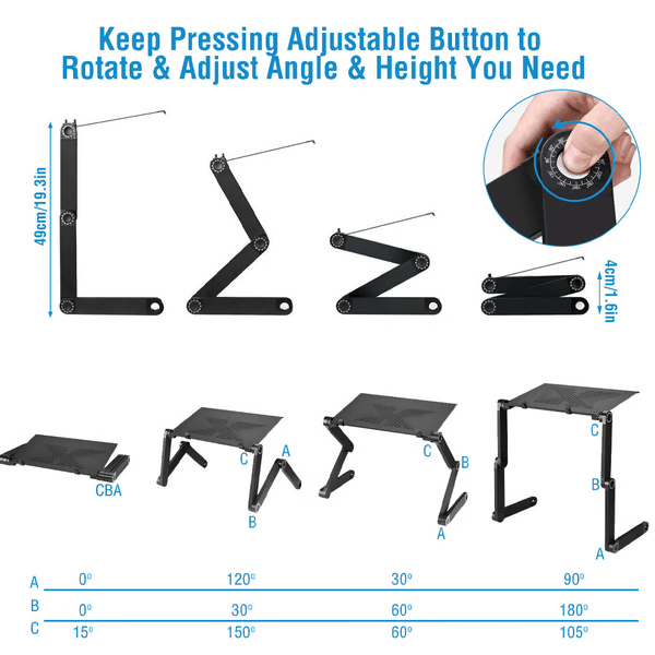 Flexible ergonomic laptop stand; a posture corrector & workspace organizer for a healthy, comfortable home office.