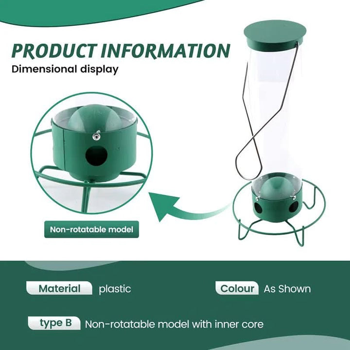 Outdoor bird feeder & house, squirrel-proof with rotating perch, ideal for feeding and attracting wild birds.