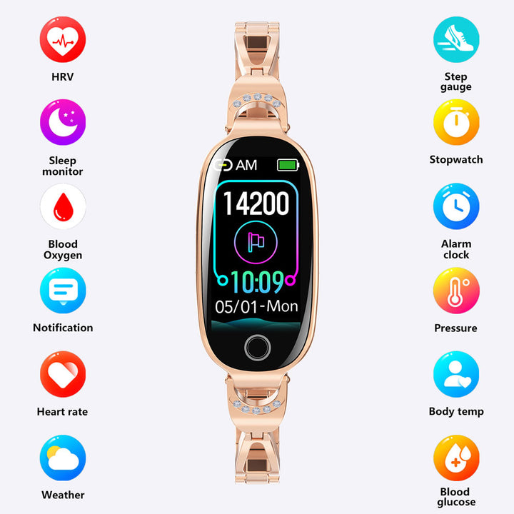Women's Waterproof Smart Fitness Bracelet with HR & BP Monitor