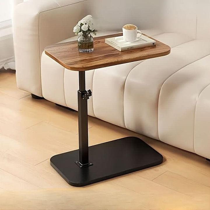 Height adjustable couch side table, sleek modern design. Perfect small portable table for living room or bedroom.