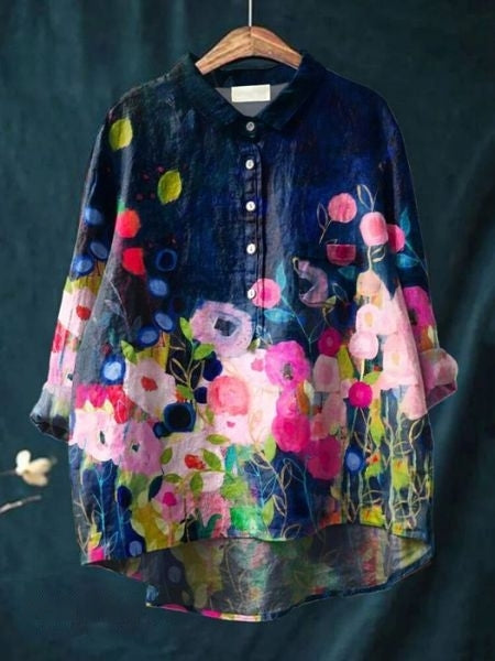 Women's versatile long sleeve floral blouse. Effortless elegant style, perfect for spring/summer daily wear.