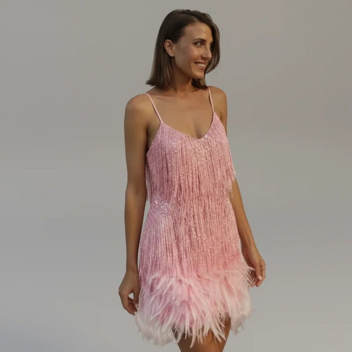 Statement women's fringe bodycon mini dress, a glamorous short party dress for memorable nights out.