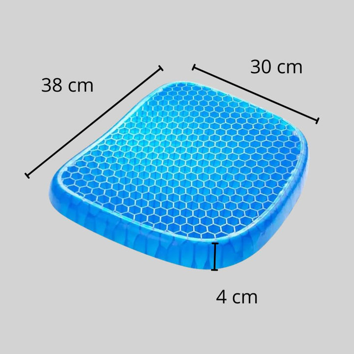 Ergonomic gel seat support cushion designed for pressure relief in office, car & home.