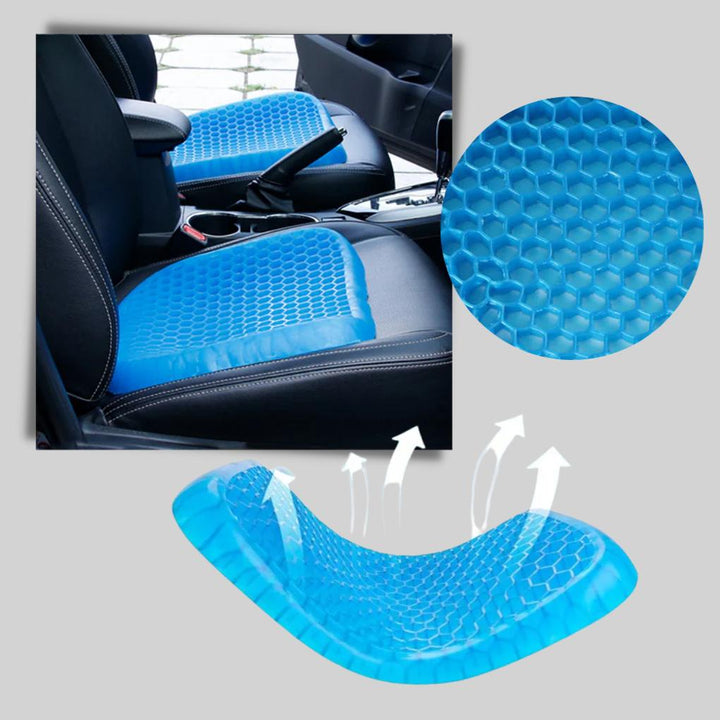 Non-slip ergonomic gel cushion for improved posture, seat support & pressure relief.