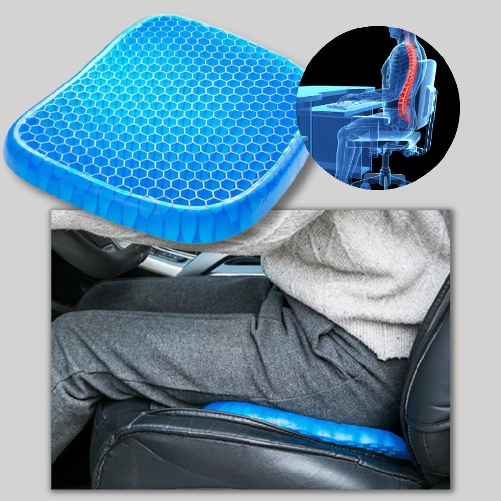 Advanced ergonomic gel seat cushion for pressure relief, suitable for long drives & desk work.