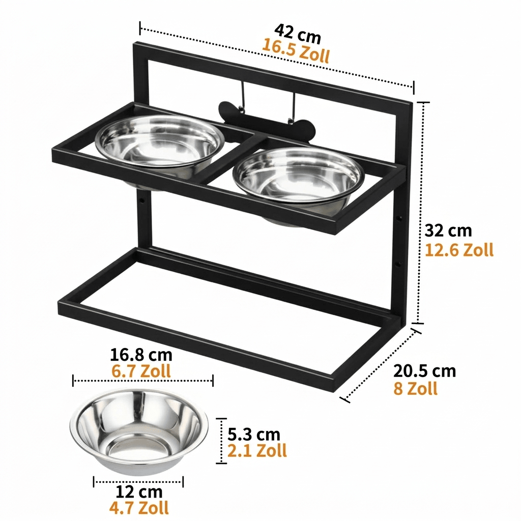 Stylish elevated pet feeding station; includes two removable stainless steel bowls for improved dog care.