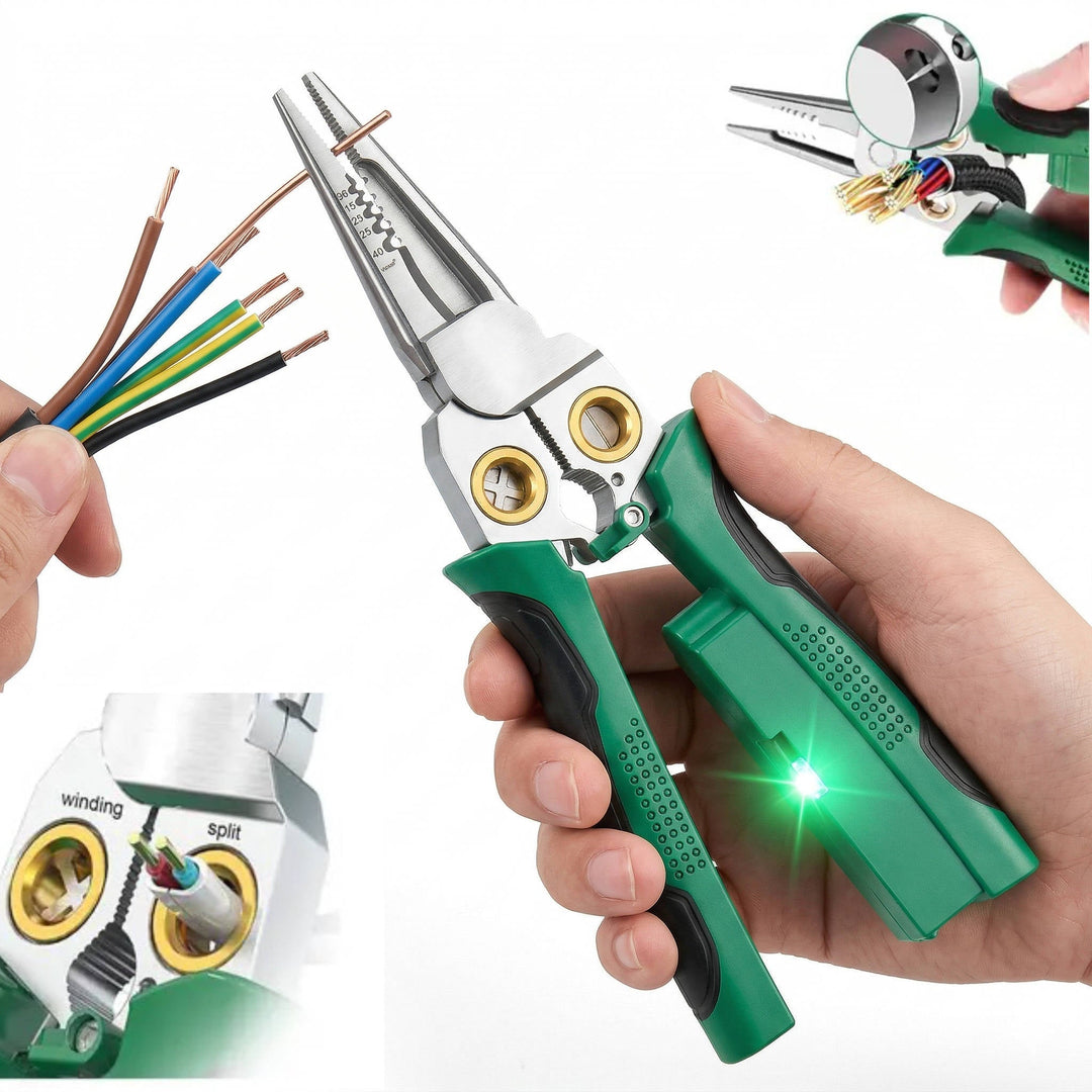 Professional 8-in-1 wire stripper & voltage tester for electricians and DIY home improvement tasks.