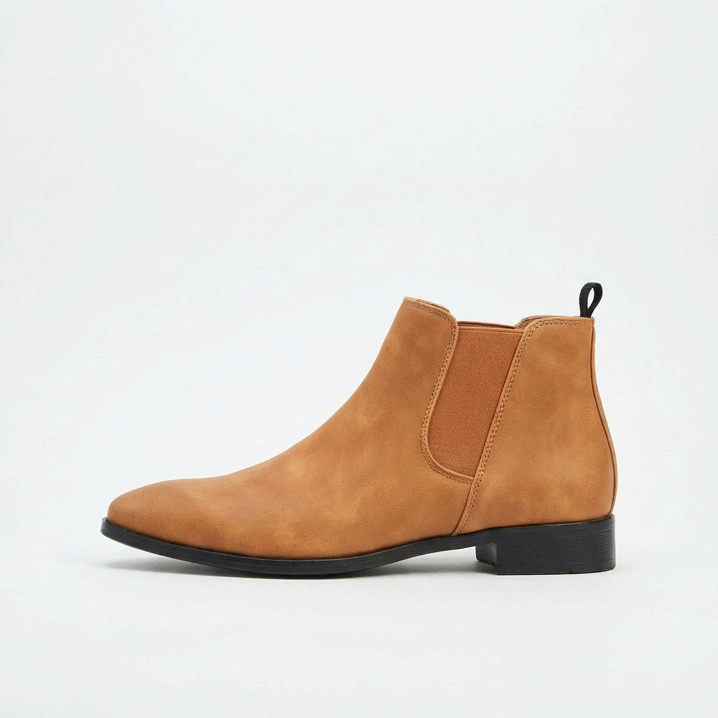 Blue versatile men's Chelsea boots. Comfortable slip-on footwear for a smart casual or dress look.