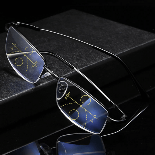 Smart adaptive multi-focus reading glasses for men & women, with blue light filter & anti-glare coating.