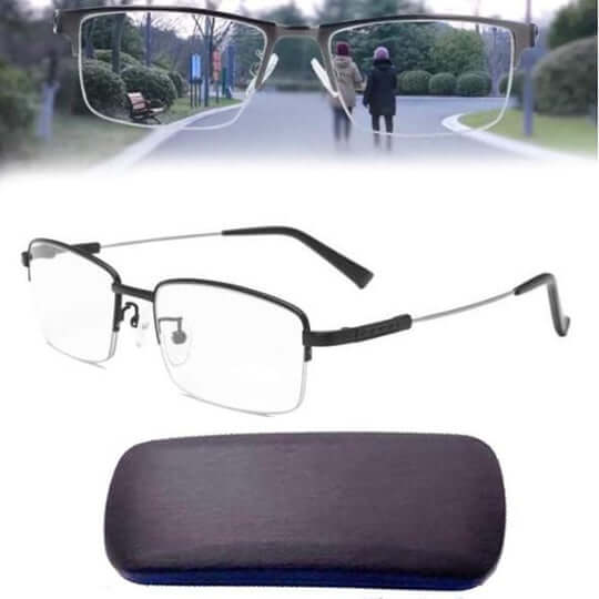 Smart unisex auto-adjusting progressive reading glasses, multifocal for vision correction & blue light protection.